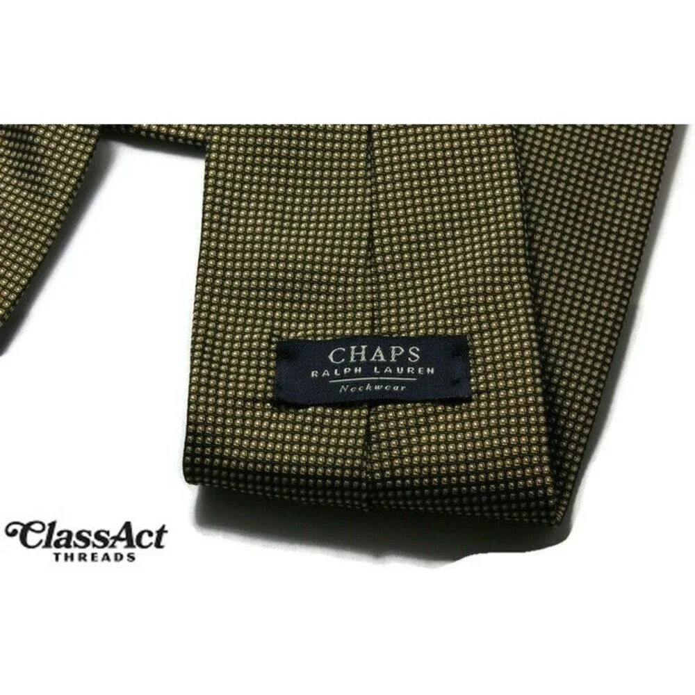Vintage Ralph Lauren Chaps Neck Tie green Yellow Checked Classic Mens